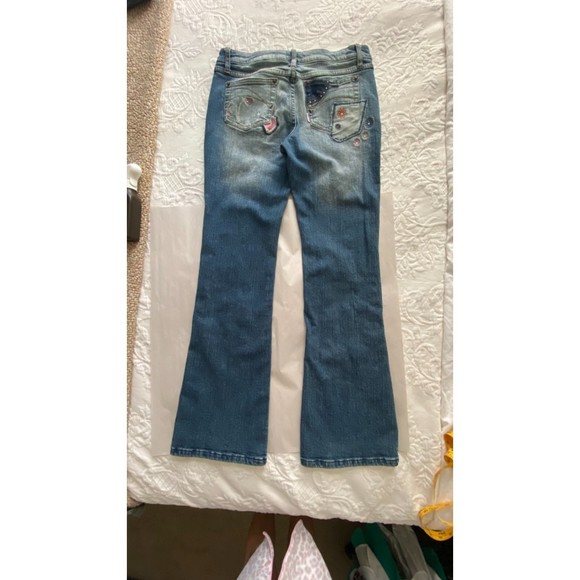 Zana Di Jeans Floral Embroidery + Gems Stretch Denim Pants Boot Cut Blue Size 9 - Picture 14 of 15